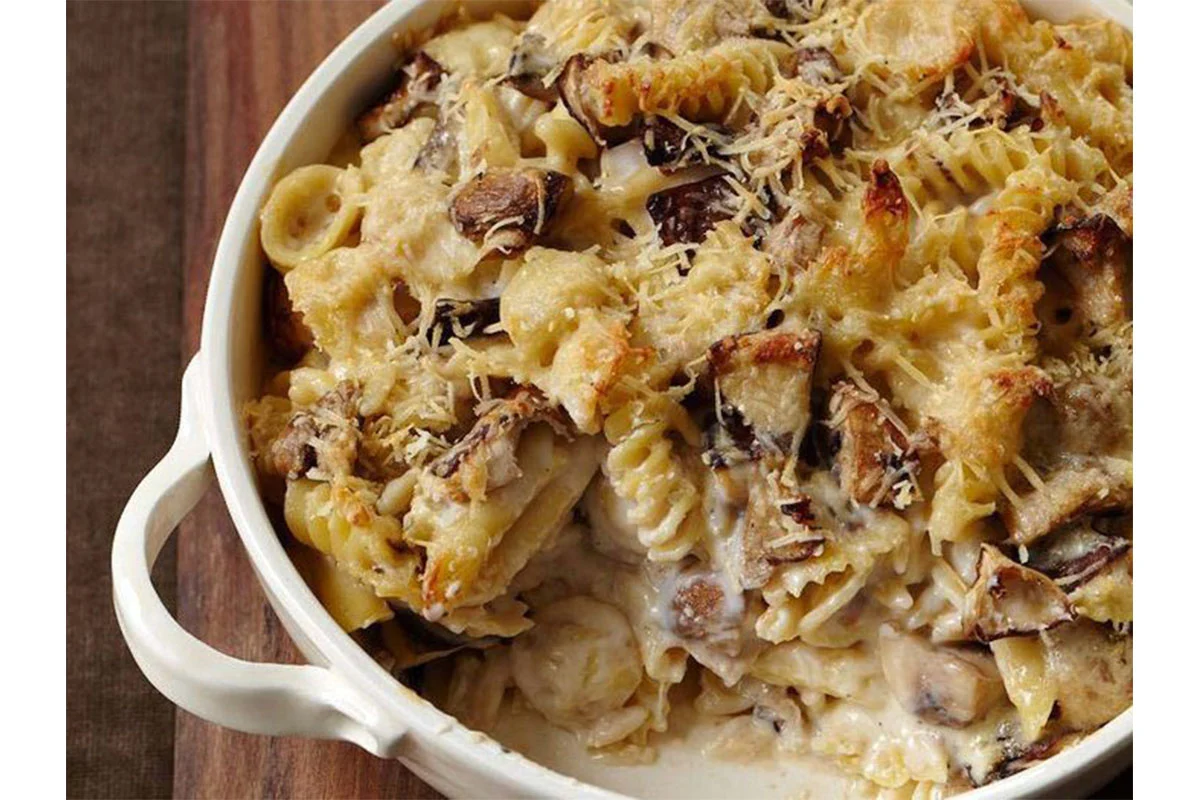 Receta: Cazuela de pasta casera con champiñones