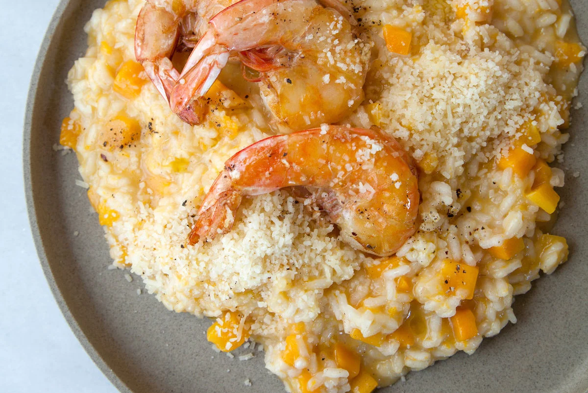 Receta: Risotto de calabaza mantequilla con camarones