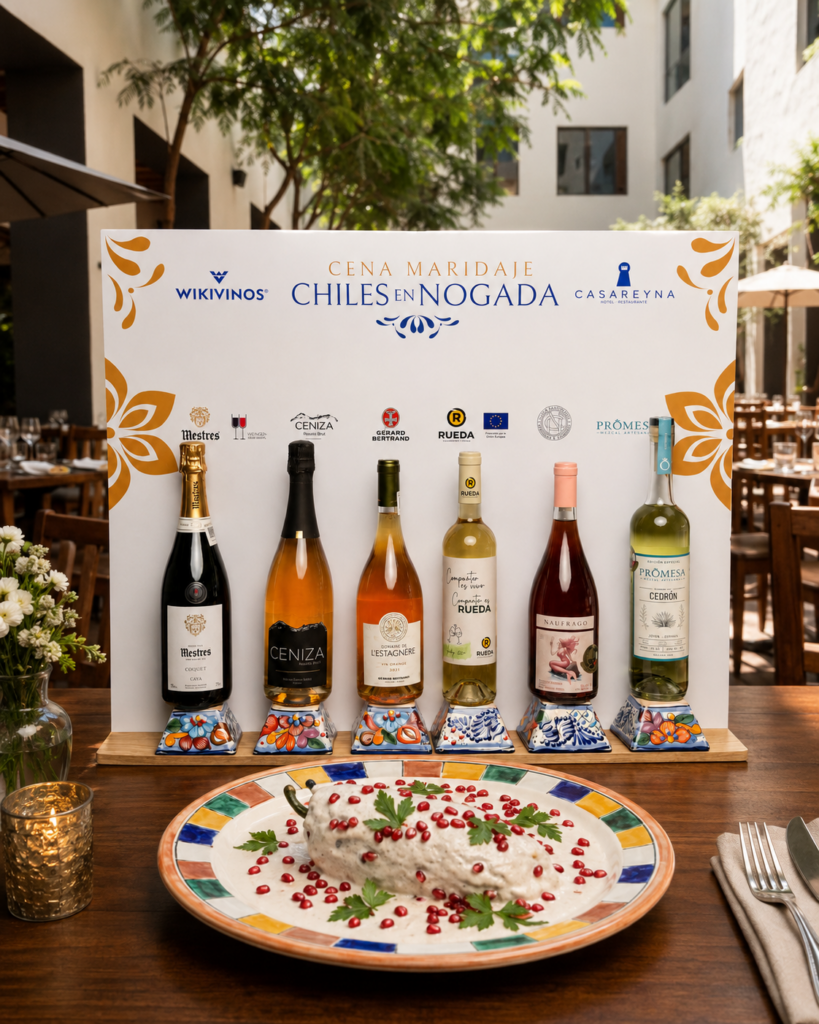 Wikivinos celebra al chile en nogada con una cena de maridaje